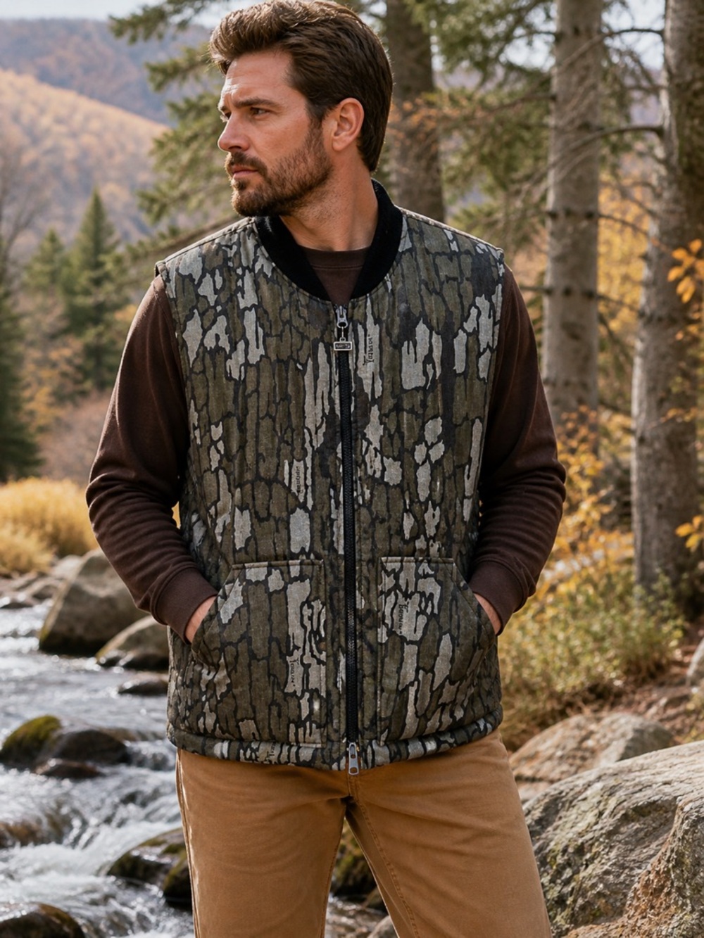 Walls Vintage Camo Print Quilted Blizzard Proof Zip Up Outdoors Reversible Vest